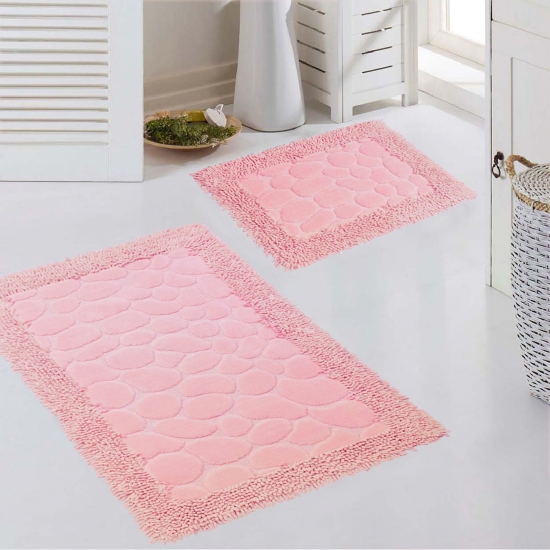 Badezimmerteppich Set 2-teilig Steinoptik rutschfest waschbar – Pink