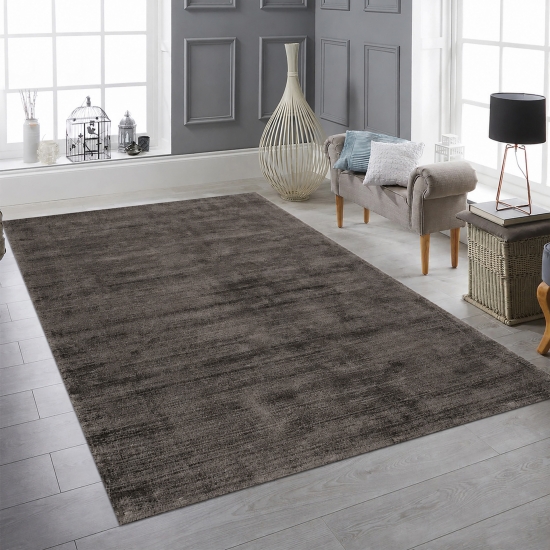 Wohnzimmerteppich Handgefertigt Viskose Elegant Taupe