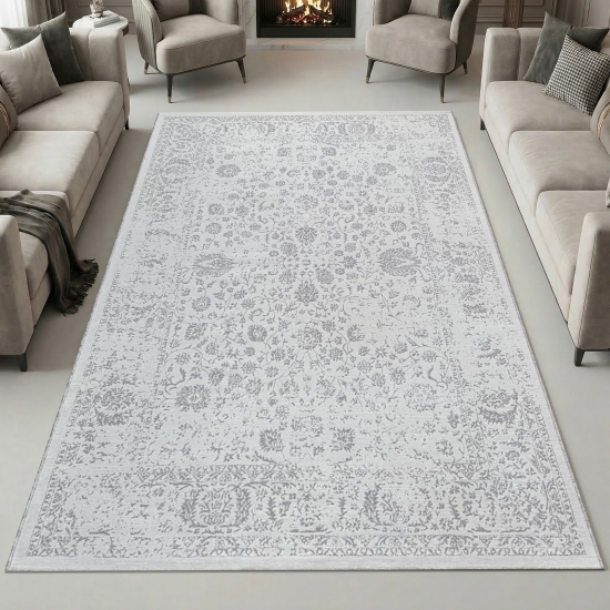 Teppich Grau Ornament Muster Vintage Stil Wohnzimmer