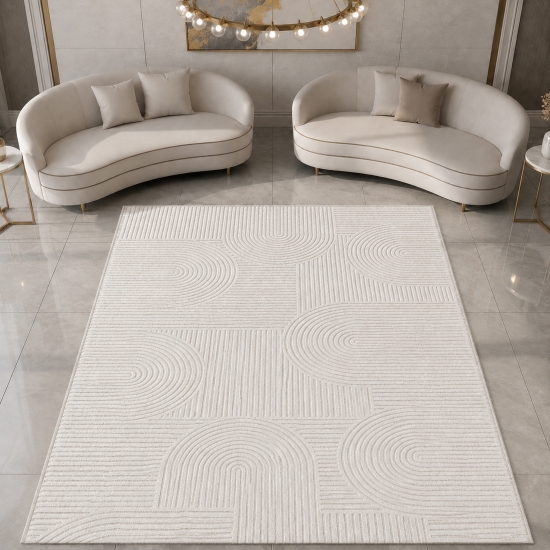 Teppich Creme Ornament Design elegant Wohnzimmer