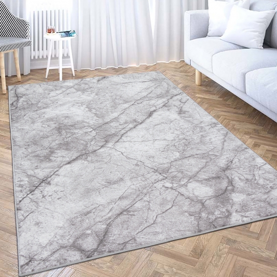 Faszinierender marmorierter Kurzflor Teppich in Elegantem Grau