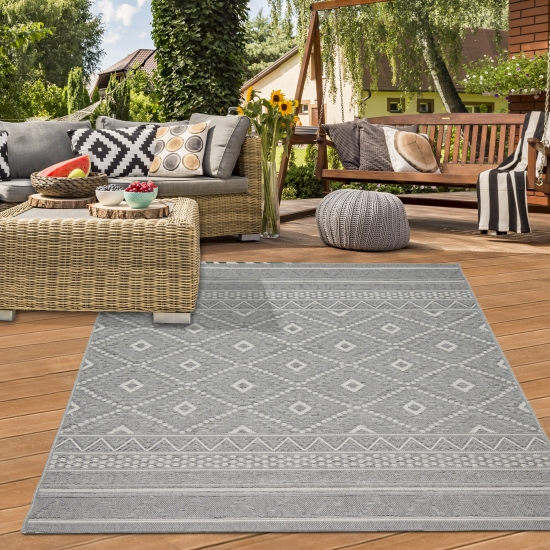 In- & Outdoor Teppich mit Sisal Zickzack Muster graufarben