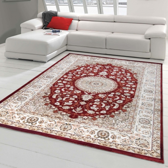 Orientalischer Teppich mit eleganten Verzierungen in creme rot