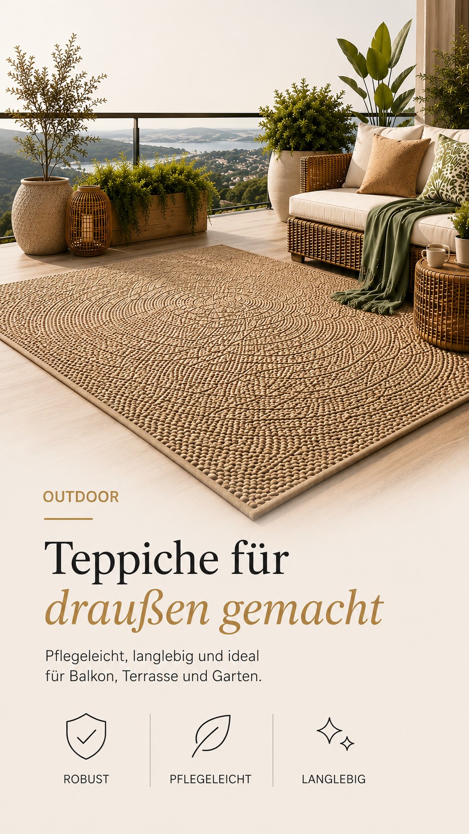 Ein Outdoorteppich für eine gemütliche Atmosphäre