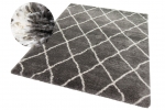 Preview: Teppich Shaggy Langflor Hochflor Teppich Rautenmuster in grau creme