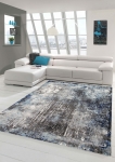 Preview: Designer und Moderner Teppich Wohnzimmerteppich in Blau Grau Creme