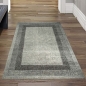 Preview: Designer Wohnzimmer Teppich Modern kurzflor vintage seitlich gekettelt in grau creme