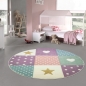 Preview: Kinderzimmer Teppich Spielteppich Herz Stern Punkte Design creme rosa blau