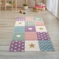 Preview: Kinderzimmer Teppich Spielteppich Herz Stern Punkte Design creme rosa blau