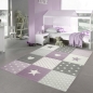 Preview: Kinderzimmer Teppich Spiel & Baby Teppich Herz Stern Punkte Design in lila grau creme