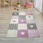 Preview: Kinderzimmer Teppich Spiel & Baby Teppich Herz Stern Punkte Design in lila grau creme