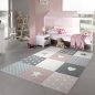 Preview: Kinderzimmer Teppich Spiel & Baby Teppich Herz Stern Punkte Design in rosa weiß grau