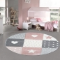 Preview: Kinderzimmer Teppich Spiel & Baby Teppich Herz Stern Punkte Design in rosa weiß grau