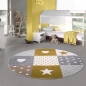 Preview: Kinderzimmer Teppich Spiel & Baby Teppich Herz Stern Punkte Design in gold creme weiß grau