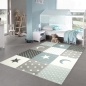 Preview: Kinderzimmer Teppich Spiel & Baby Teppich Punkte Sterne Mond Design in blau türkis grau creme