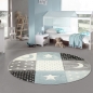 Preview: Kinderzimmer Teppich Spiel & Baby Teppich Punkte Sterne Mond Design in blau türkis grau creme