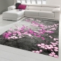 Preview: Designer Teppich Moderner Teppich Wohnzimmer Teppich Blumenmuster Grau Lila Pink Weiss Rosa