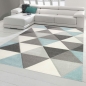 Preview: Teppich Wohnzimmer Teppich Design mit Dreieck Muster in Blau Grau Creme