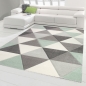 Preview: Teppich modern Designerteppich mit Dreieck Muster in Grün Grau Creme