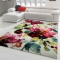 Preview: Designer Teppich Moderner Teppich Wohnzimmer Teppich Blumenmotiv Creme Grün Türkis Rosa Pink