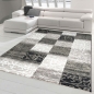 Preview: Designer Teppich Moderner Teppich Wohnzimmer Teppich Kurzflor Teppich mit Konturenschnitt Karo Muster Schwarz Weiß Grau
