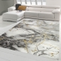 Preview: Teppich Wohnzimmer Design Teppich Marmor Optik mit Glanzfasern in Grau Gold