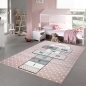 Preview: Kinderteppich Hüpfspiel Teppich Hüpfkästchen in Rosa Grau Creme