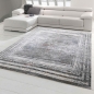 Preview: Wohnzimmer Teppich Vintage abstrakte quadratische Umrandung Designerteppich gestreift Flur Diele in creme grau weiß braun