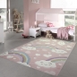 Mobile Preview: Kinderteppich Kinderzimmerteppich Regenbogen mit Wolken und Herzen in rosa