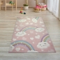 Mobile Preview: Kinderteppich Kinderzimmerteppich Regenbogen mit Wolken und Herzen in rosa