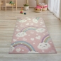 Preview: Kinderteppich Kinderzimmerteppich Regenbogen mit Wolken und Herzen in rosa