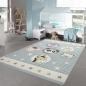 Preview: Kinderteppich Tiere Kinderzimmerteppich Zoo Tiere in blau creme