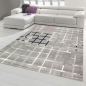 Preview: Designer und Moderner Teppich Wohnzimmer in Grau Lila Blau Türkis