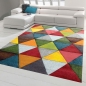 Preview: Moderner Teppich Wohnzimmer abstraktes Design buntes Dreieckmuster rot grün orange - pflegeleicht
