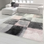 Preview: Wohnzimmer Teppich mit abstraktem Karomuster in grau rosa creme