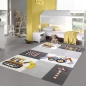 Preview: Kinderzimmer Spielteppich mit Baggern & Straßenschildern grau gelb