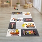 Preview: Kinderzimmer Spielteppich mit Baggern & Straßenschildern grau gelb