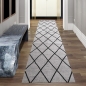 Preview: Teppich Skandinavischer Stil Wohnzimmer Rautenmuster - pflegeleicht - grau schwarz