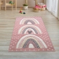 Preview: Kinderzimmer Teppich Spielteppich gepunktet Herz Regenbogen Design - rosa grau