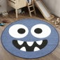 Preview: Runder Kinderteppich in Blau mit fröhlichem Monster
