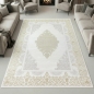 Preview: Orientalischer Designerteppich mit Ornament in weiß gold grau