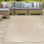 Preview: Ethno-Outdoor-Teppich Terrassenteppich rund in Beige und Weiß – Modern, robust und vielseitig