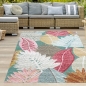Preview: Moderner In- & Outdoor Teppich flachgewebt UV-beständig & robust mit Blattdesign Grün Rot Beige
