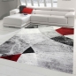 Preview: Moderner Wohnzimmer Teppich abstraktes Wellen Rauten Design marmoriert in rot grau - pflegeleicht