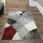 Preview: Moderner Wohnzimmer Teppich abstraktes Wellen Rauten Design marmoriert in rot grau - pflegeleicht