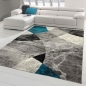 Preview: Moderner Wohnzimmer Teppich abstraktes Wellen Rauten Design marmoriert in blau grau - pflegeleicht