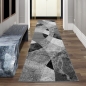 Preview: Moderner Wohnzimmer Teppich abstraktes Wellen Rauten Design marmoriert in schwarz grau - pflegeleicht