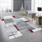 Preview: Moderner Teppich mit geometrischem Design in Grau, Weiß und Rot – Wohnzimmerteppich