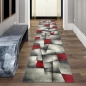 Preview: Designer Teppich Moderner Teppich Wohnzimmer Teppich Kurzflor Teppich mit Konturenschnitt Karo Muster Rot Grau Weiß Schwarz