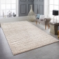 Preview: Teppich Beige mit Linienmuster weich pflegeleicht fürs Wohnzimmer